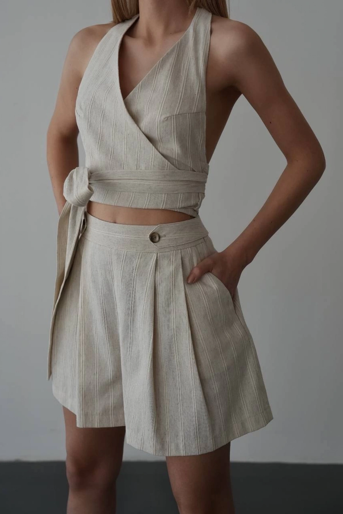 İbbie Keten Şortlu Takım