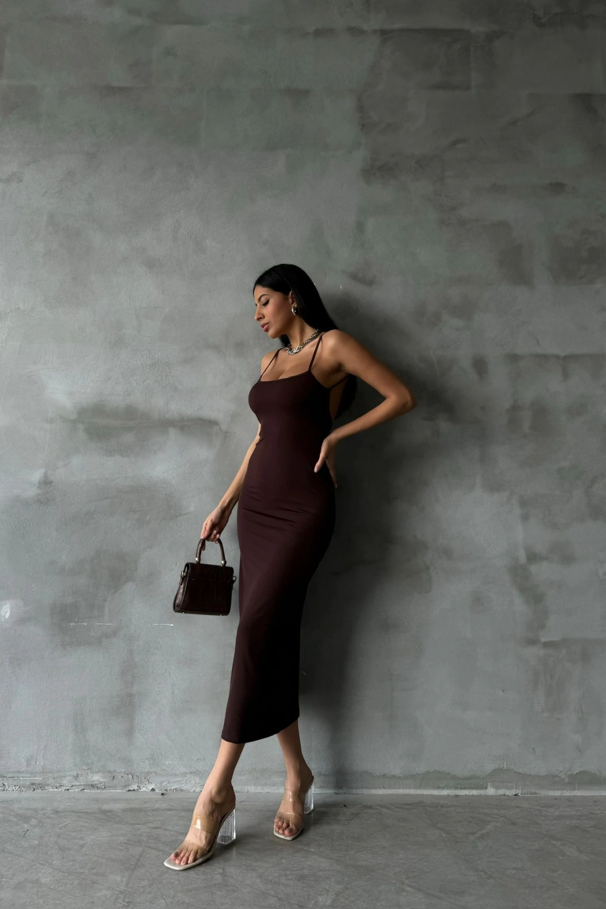 Hazel Sandy Elbise - Kahve