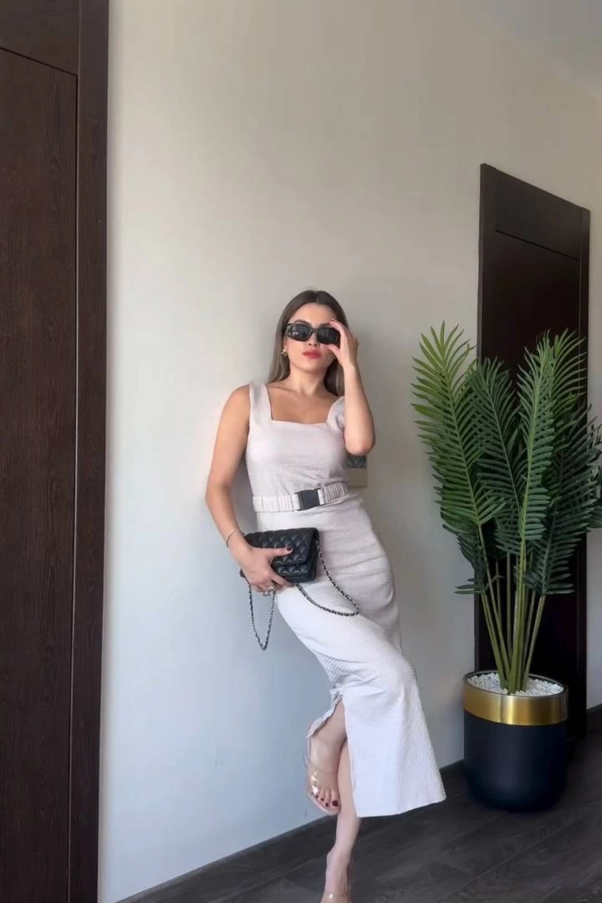 Penny Gofre Elbise - Krem