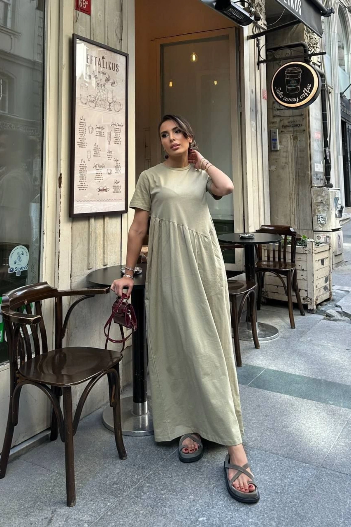 Perla Kısa Kol Elbise - Mint Yeşili