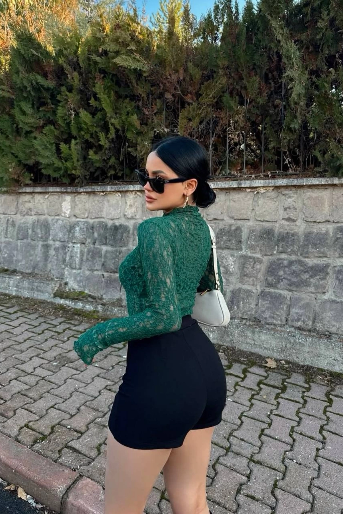 Dantel Crop Bluz - Yeşil