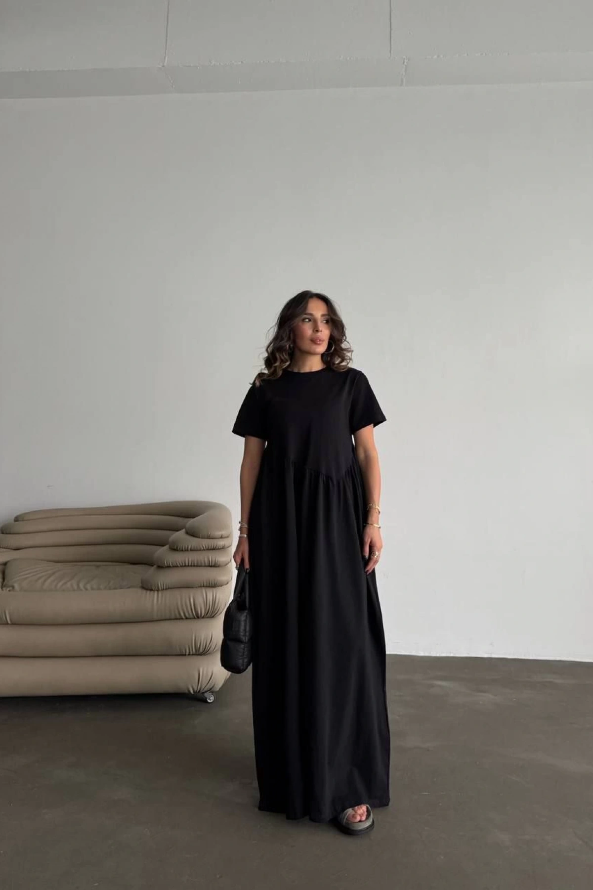 Perla Kısa Kol Elbise - Siyah