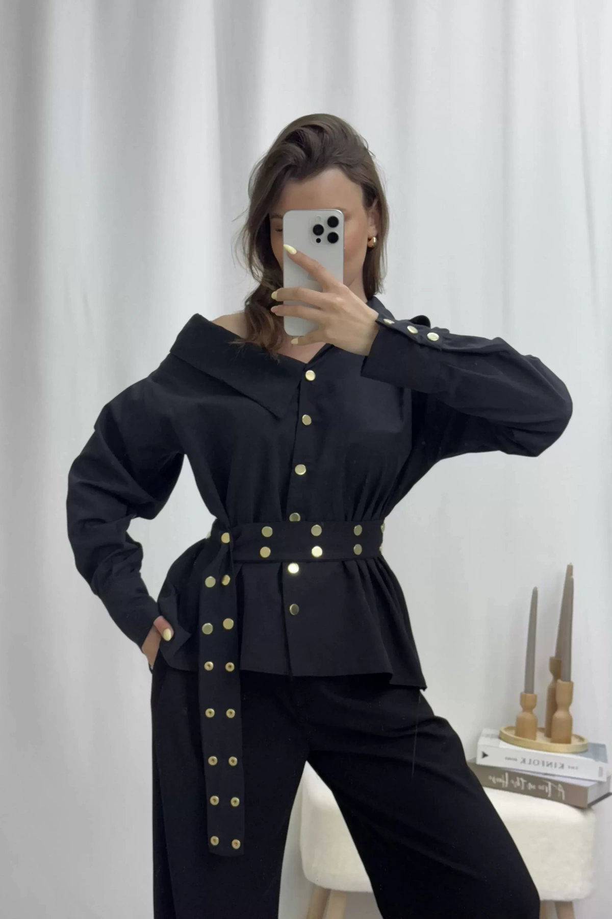 Zoe Çıtçıtlı Gömlek - Siyah