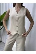 Olivia Kurdele Yelekli Takım - Bej