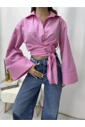 Elina Yandan Bağlamalı Gömlek - Pembe