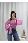 Elina Yandan Bağlamalı Gömlek - Pembe