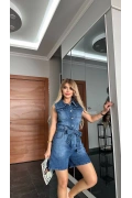 Denim Kot Şortlu Tulum