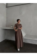 Perla Kısa Kol Elbise - Kahve