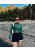 Dantel Crop Bluz - Yeşil