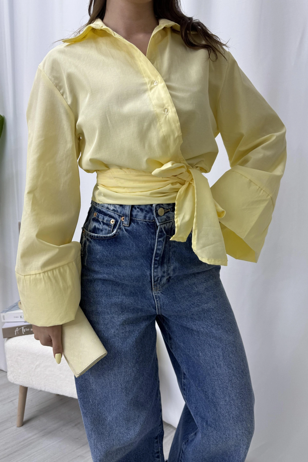 Elina Yandan Bağlamalı Gömlek - Sarı