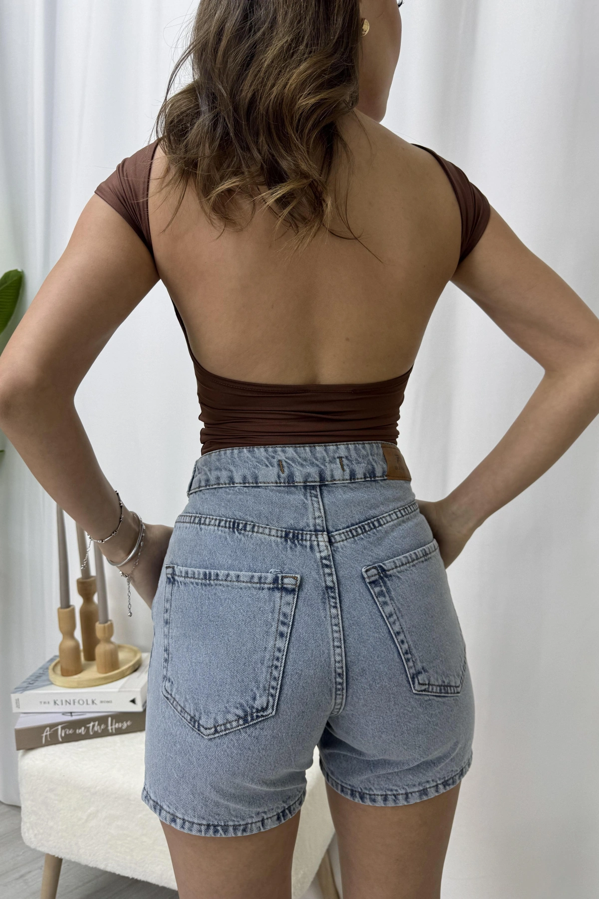 Tila Sırt Açık Body - Kahve