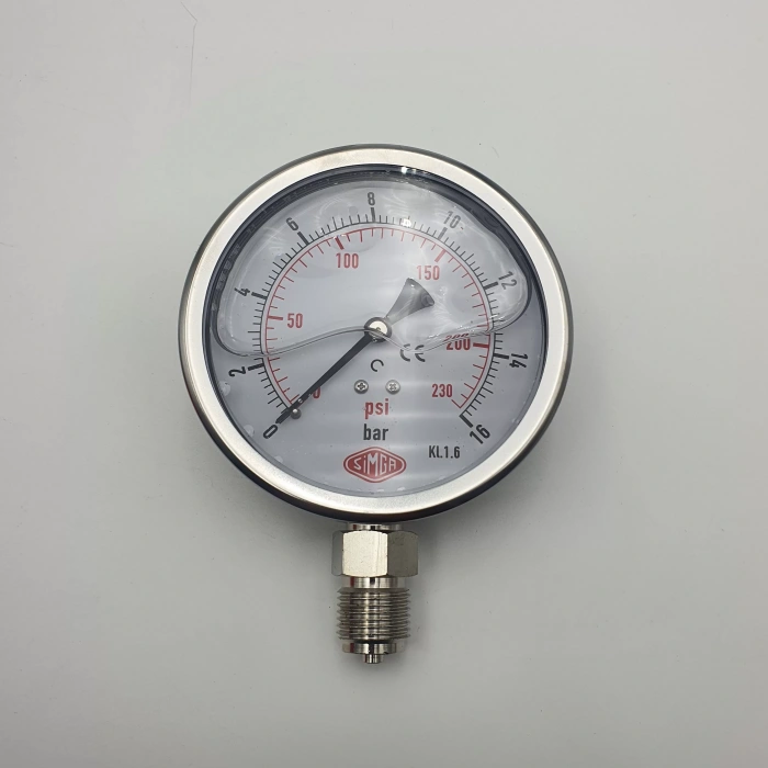 Manometre Gliserinli Alttan Çıkışlı Q100 - 0 - 16 Bar 1/2
