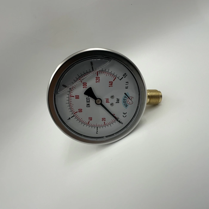 Manometre Gliserinli Alttan Çıkışlı Q100 - 0 - 10 Bar 1/2 A Tipi