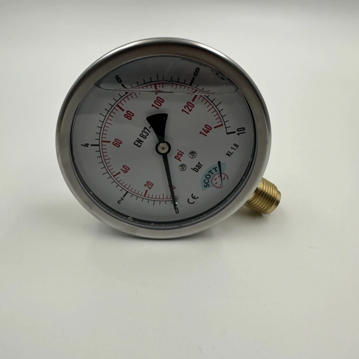 Manometre Gliserinli Alttan Çıkışlı Q100 - 0 - 10 Bar 1/2 A Tipi