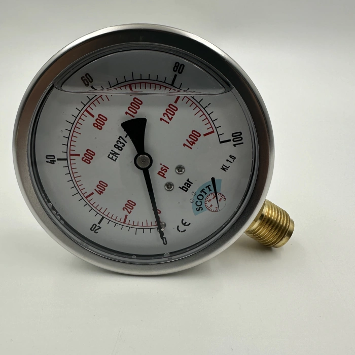 Manometre Gliserinli Alttan Çıkışlı Q100 - 0 - 100 Bar 1/2