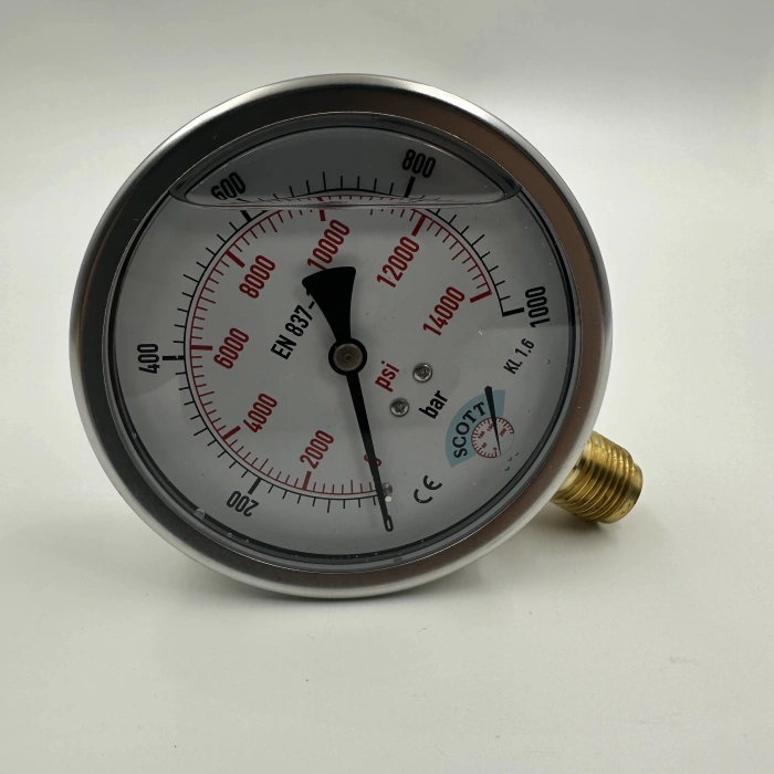 Manometre Gliserinli Alttan Çıkışlı Q100 - 0 - 1000 Bar 1/2
