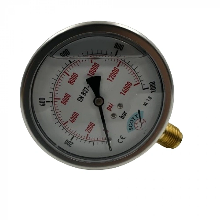Manometre Gliserinli Alttan Çıkışlı Q100 - 0 - 1000 Bar 1/2