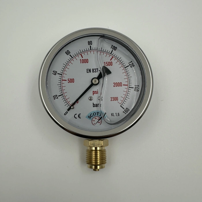 Manometre Gliserinli Alttan Çıkışlı Q100 - 0 - 160 Bar 1/2