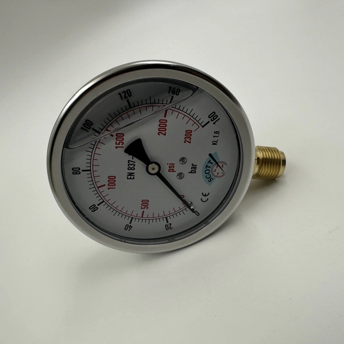 Manometre Gliserinli Alttan Çıkışlı Q100 - 0 - 160 Bar 1/2