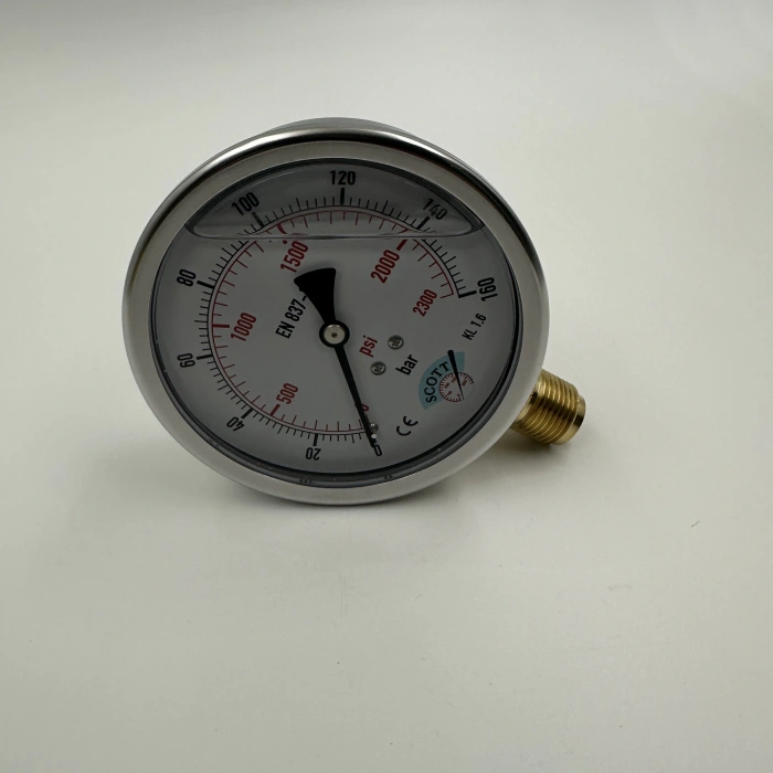 Manometre Gliserinli Alttan Çıkışlı Q100 - 0 - 160 Bar 1/2