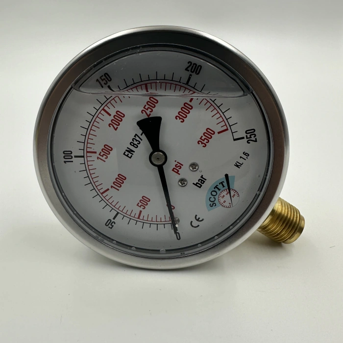 Manometre Gliserinli Alttan Çıkışlı Q100 - 0 - 250 Bar 1/2