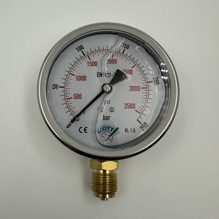 Manometre Gliserinli Alttan Çıkışlı Q100 - 0 - 250 Bar 1/2