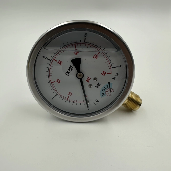 Manometre Gliserinli Alttan Çıkışlı Q100 - 0 - 4 Bar 1/2