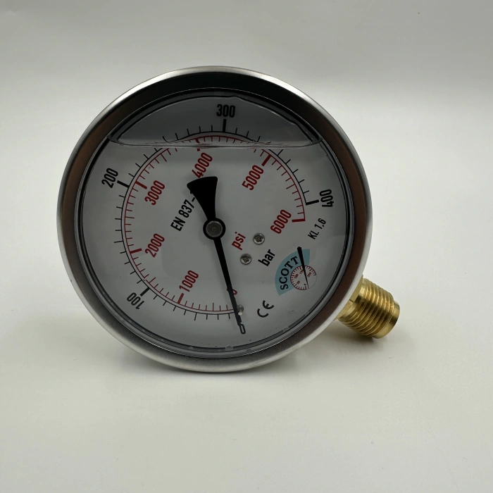 Manometre Gliserinli Alttan Çıkışlı Q100 - 0 - 400 Bar 1/2