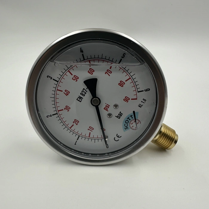 Manometre Gliserinli Alttan Çıkışlı Q100 - 0 - 6 Bar 1/2