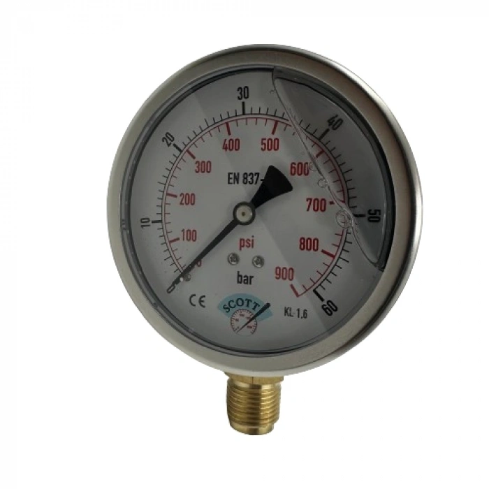 Manometre Gliserinli Alttan Çıkışlı Q100 - 0 - 60 Bar 1/2