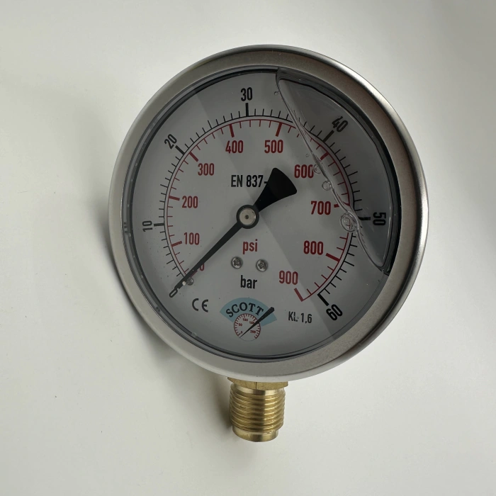 Manometre Gliserinli Alttan Çıkışlı Q100 - 0 - 60 Bar 1/2