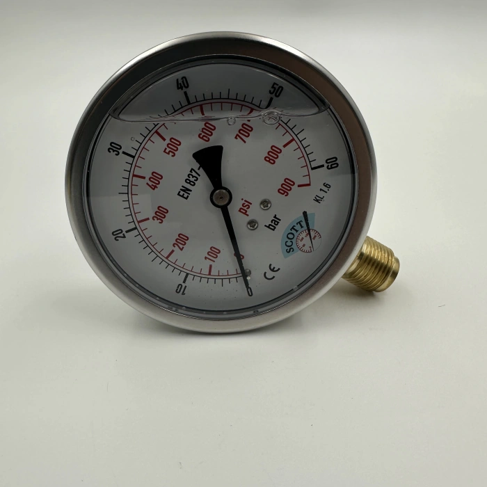 Manometre Gliserinli Alttan Çıkışlı Q100 - 0 - 60 Bar 1/2