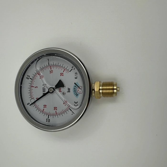 Manometre Gliserinli Alttan Çıkışlı Q100 - 0 - 1 + 1.5 Bar 1/2