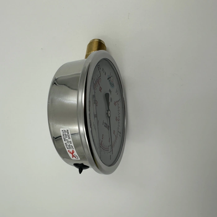 Manometre Gliserinli Alttan Çıkışlı Q100 - 0 - 1 + 1.5 Bar 1/2