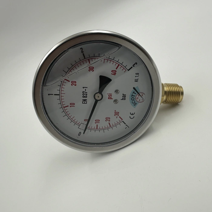 Manometre Gliserinli Alttan Çıkışlı Q100 - 0 - 1 + 3 Bar 1/2
