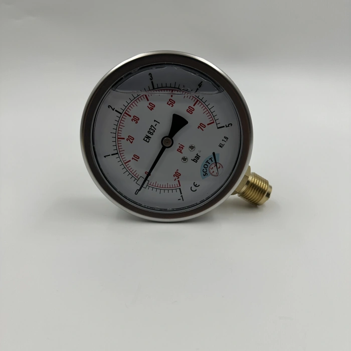 Manometre Gliserinli Alttan Çıkışlı Q100 - 0 - 1 + 5 Bar 1/2