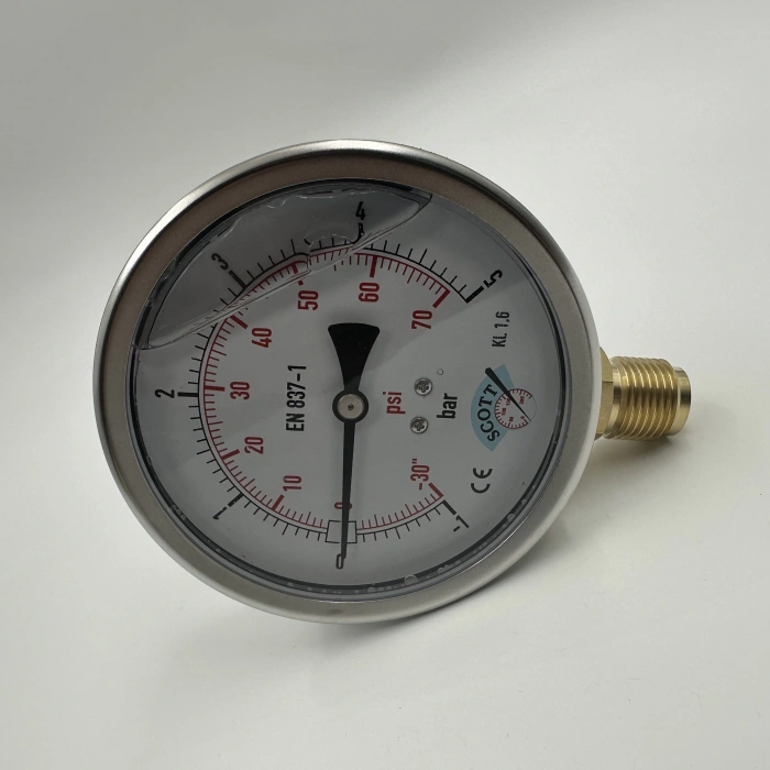 Manometre Gliserinli Alttan Çıkışlı Q100 - 0 - 1 + 5 Bar 1/2