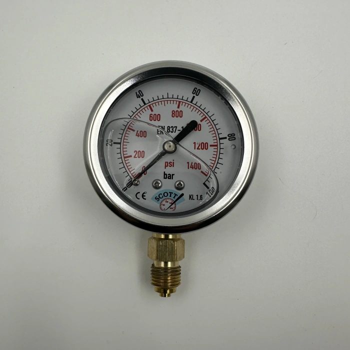 Manometre Gliserinli Alttan Çıkışlı Q63 - 0 - 100 Bar 1/4