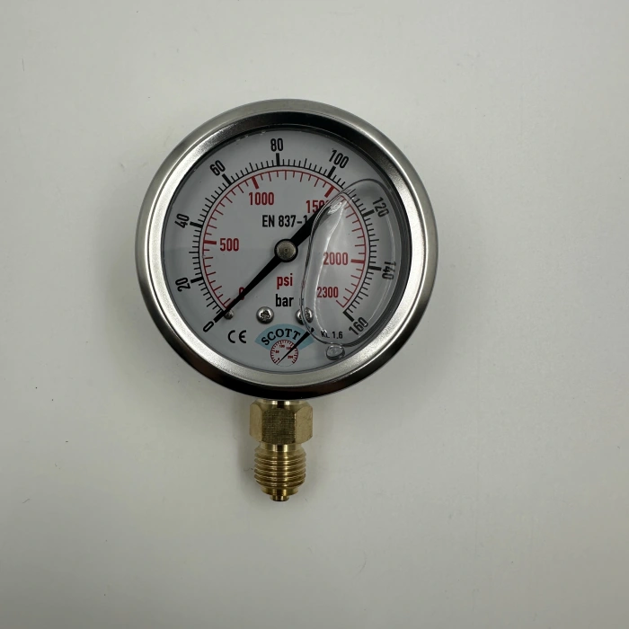 Manometre Gliserinli Alttan Çıkışlı Q63 - 0 - 160 Bar 1/4