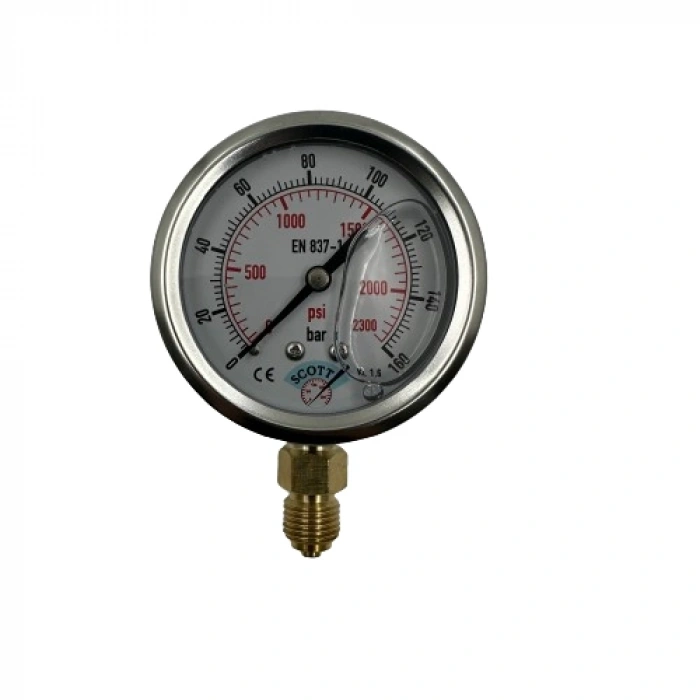 Manometre Gliserinli Alttan Çıkışlı Q63 - 0 - 160 Bar 1/4