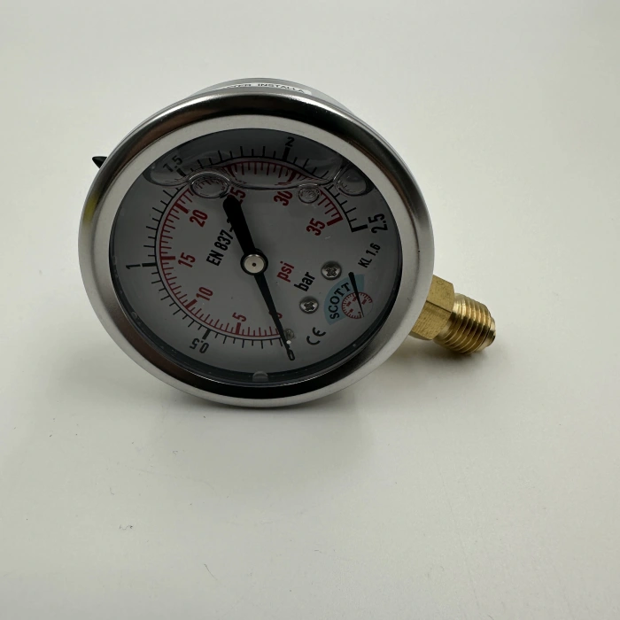 Manometre Gliserinli Alttan Çıkışlı Q63 - 0 - 2.5 Bar 1/4