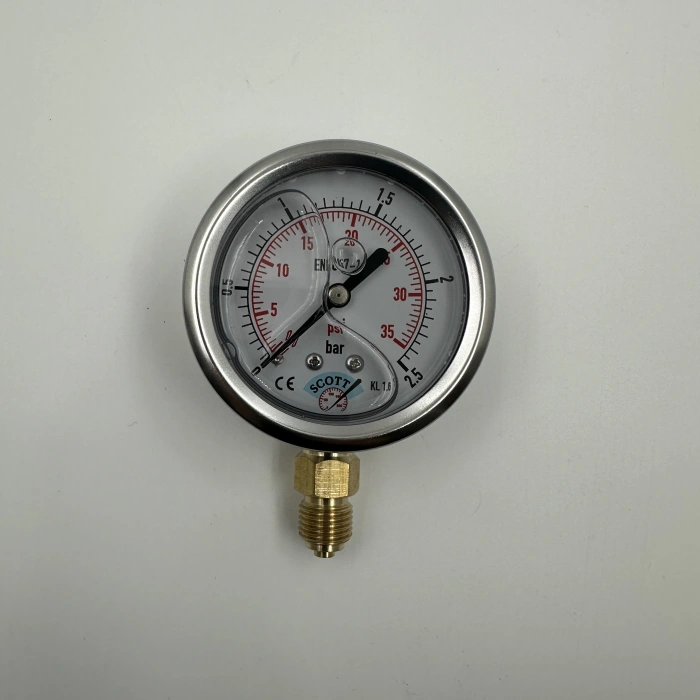 Manometre Gliserinli Alttan Çıkışlı Q63 - 0 - 2.5 Bar 1/4