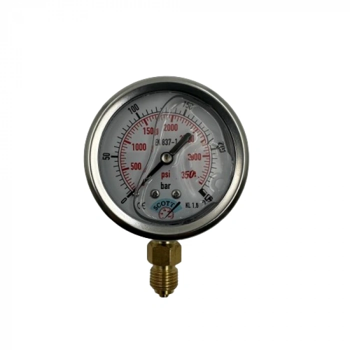Manometre Gliserinli Alttan Çıkışlı Q63 - 0 - 250 Bar 1/4