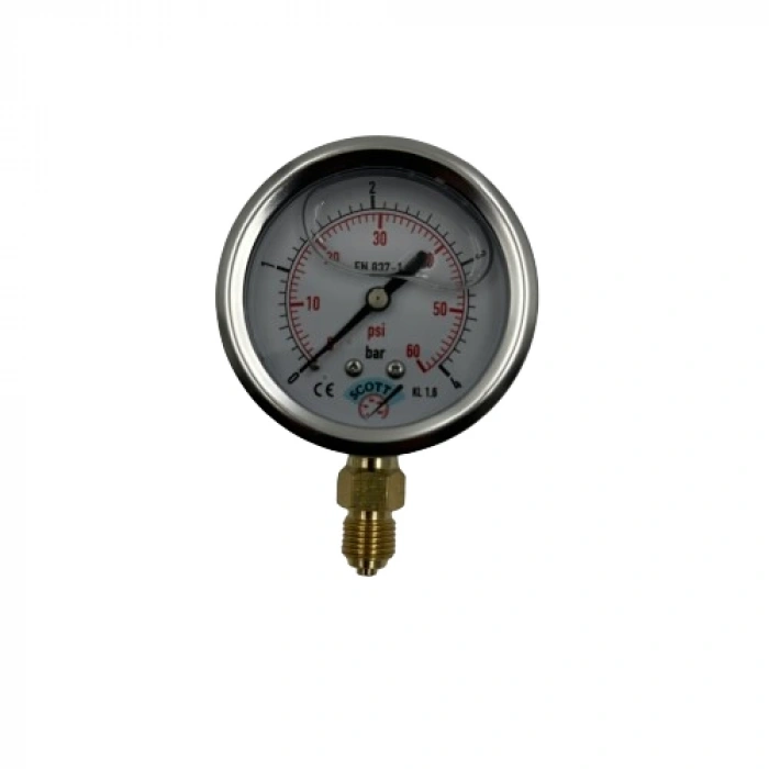 Manometre Gliserinli Alttan Çıkışlı Q63 - 0 - 4 Bar 1/4