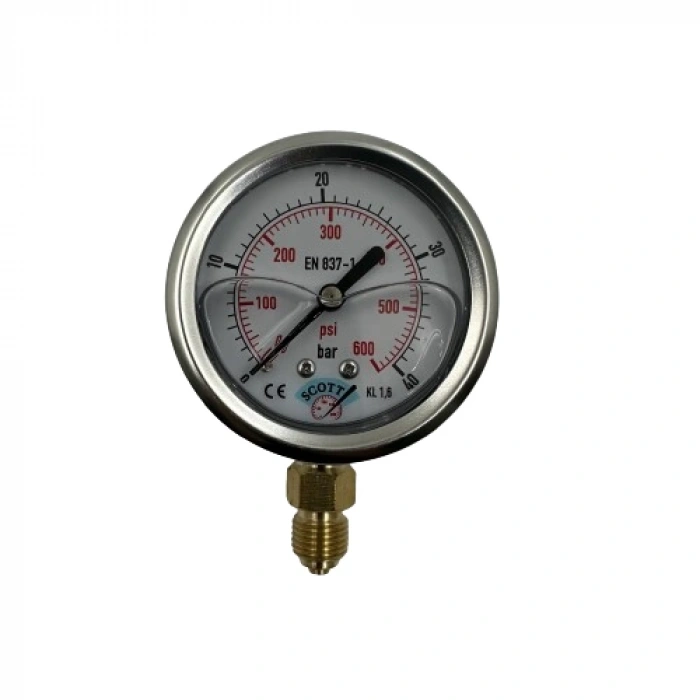 Manometre Gliserinli Alttan Çıkışlı Q63 - 0 - 40 Bar 1/4