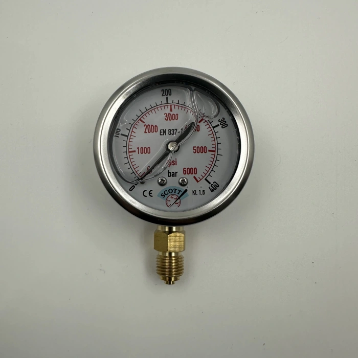 Manometre Gliserinli Alttan Çıkışlı Q63 - 0 - 400 Bar 1/4 A Tipi