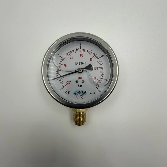 Manometre Gliserinli Alttan Çıkışlı Q63 - 0 - 6 Bar 1/4