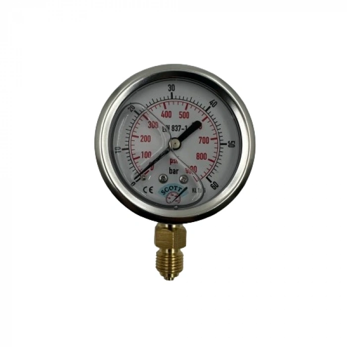 Manometre Gliserinli Alttan Çıkışlı Q63 - 0 - 60 Bar 1/4