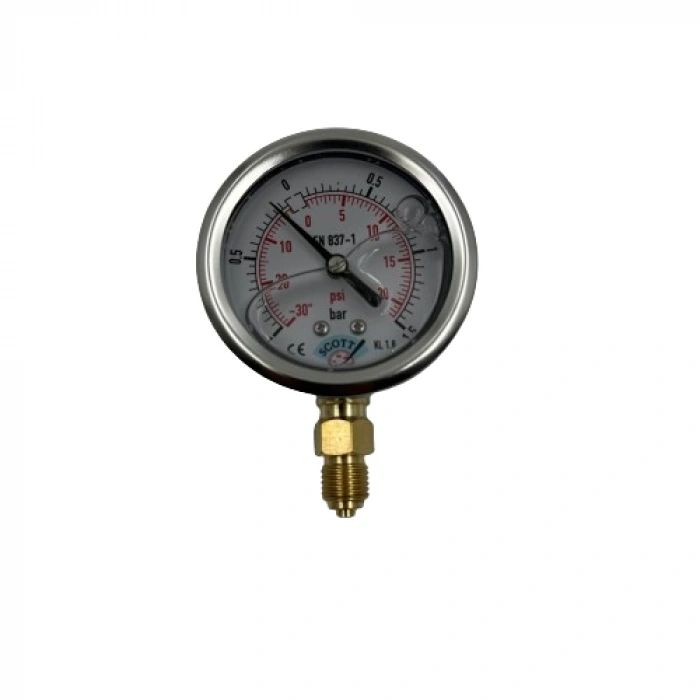 Manometre Gliserinli Alttan Çıkışlı Q63 - 0 - 1 + 1.5 Bar 1/4