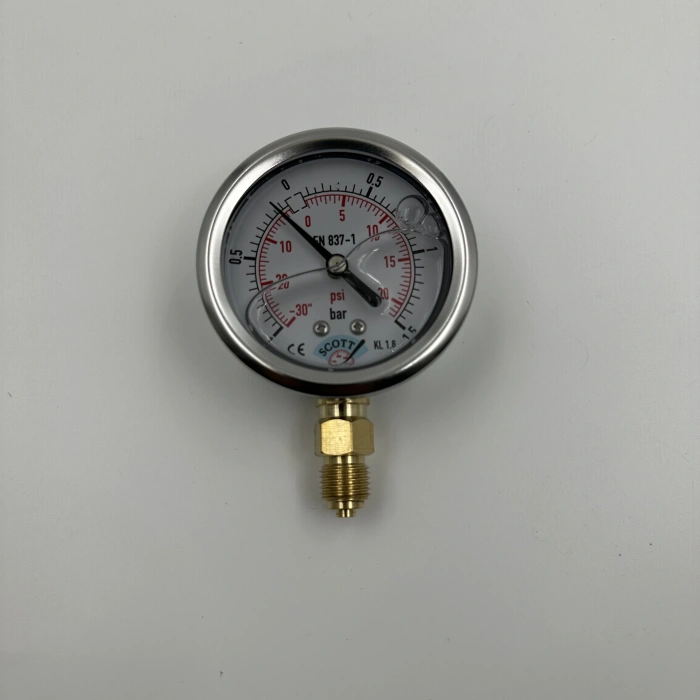 Manometre Gliserinli Alttan Çıkışlı Q63 - 0 - 1 + 1.5 Bar 1/4